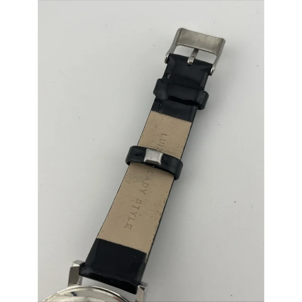 Luiz's Lady Style Watch 38mm Faceted Crystal Black Leather‎ Band- New Battery